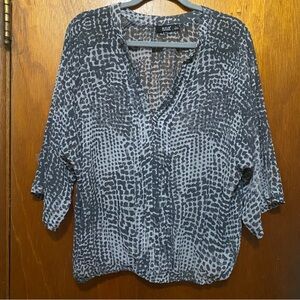 a.n.a Gray Leopard Print V-Neck Blouse - Size Large